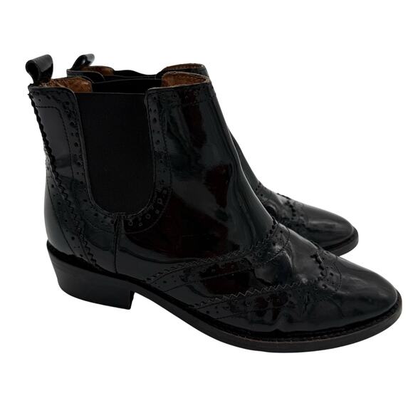 Topshop Women's Wingtip Portugal Patent Leather Academia Chelsea Boots 39 US 8.5 - Picture 1 of 5